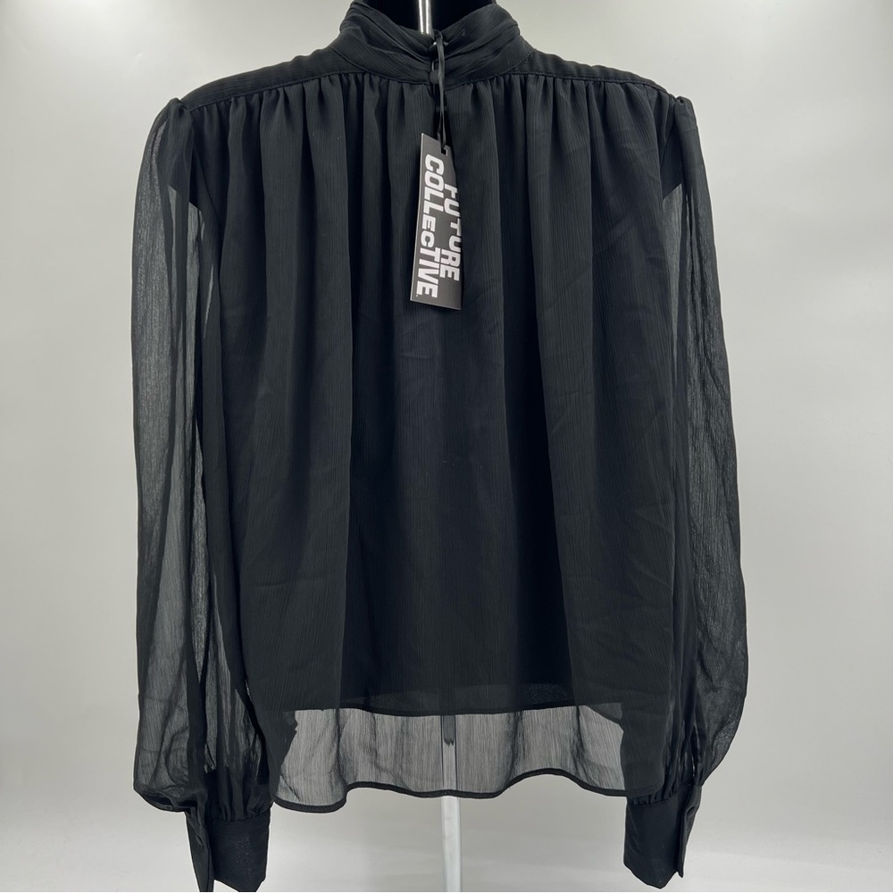 Future Collective black long sleeve crinkle shirtSZ small. flowy high collar NWT